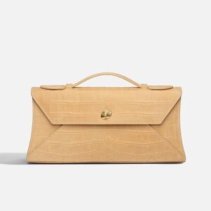 AUREUM Tan Croc-Embossed Top Handle Satchel - Chai Cassandra Clutch